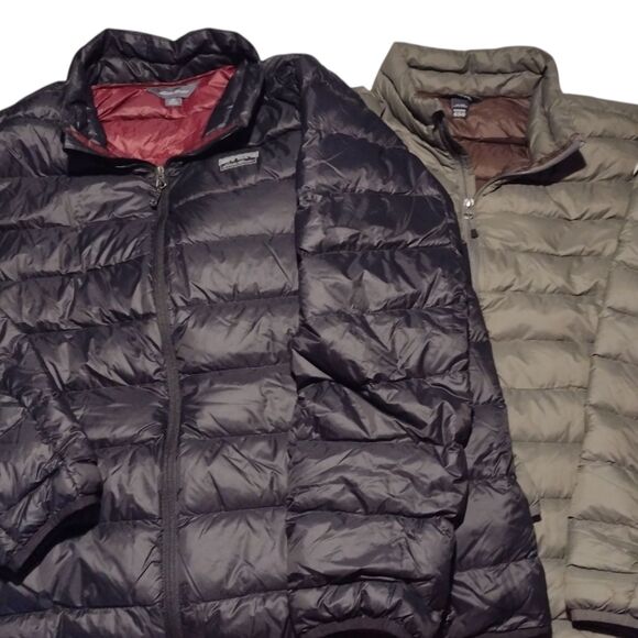 Lot of 2 Eddie Bauer Jackets XXL EB650 Down Puffer Packable Black & Olive Green - Picture 1 of 16